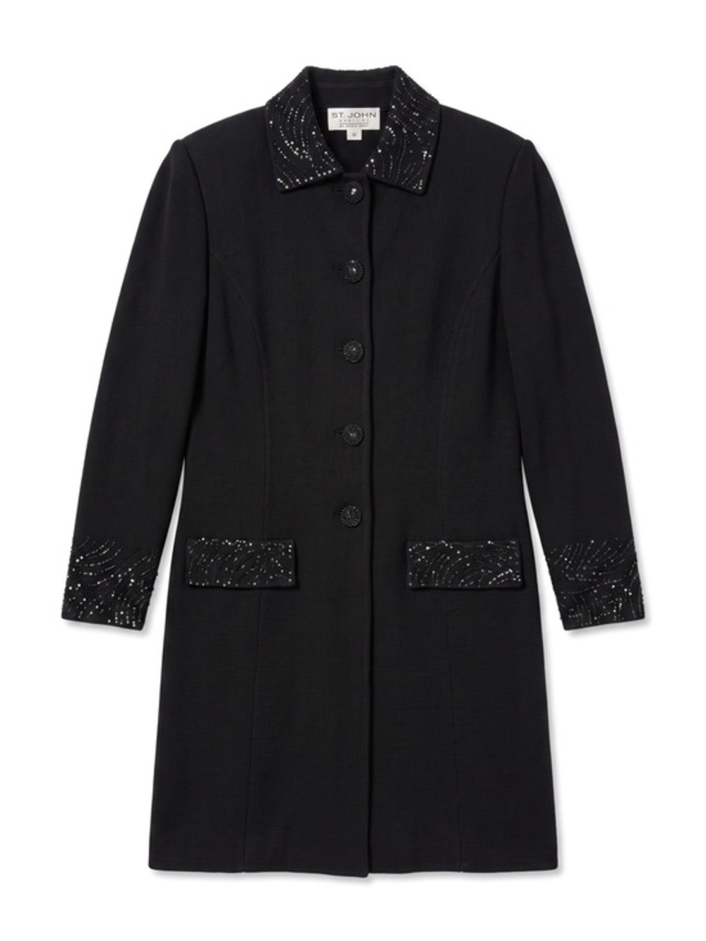 St John Evening by Marie Gray Black Santana Knit Embellished Long Jacket Coat 12